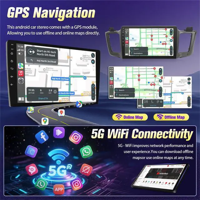 Alt view image 4 of 4 - 8 Core Car Radio for Toyota RAV4 2013-2018 Stereo (Fit JBL) Wireless CarPlay and Android Auto, 10.1 inch Touch Screen for RAV4 Car Stereo with Bluetooth GPS Navigation WiFi SWC
