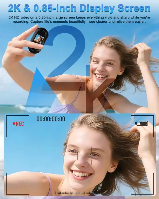 Alt view image 2 of 4 - 2K POV Camera, Mini Body Cameras with Audio and Video Recording, Action Camera with App Cotrol, Thumb-Sized Portable Wearable Cam, Helmet Cam for Cycling, Motorcycle, Chest Camera with 64GB