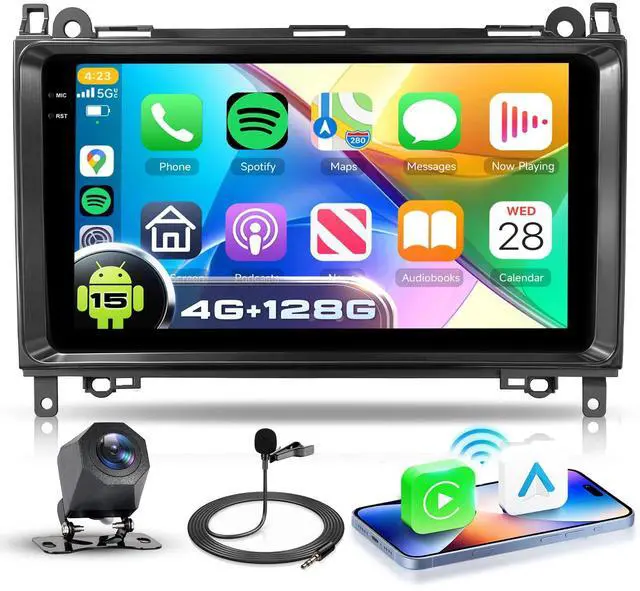 Main image of 4G+128G Android 15 Car Stereo for Mercedes Benz W169 W245 B160 B170 B180 B200 W639 Vito Viano W906 Sprinter, Wireless CarPlay Android Auto, 9'' Touch Screen Radio GPS, WiFi, BT, SWC, Backup Camera