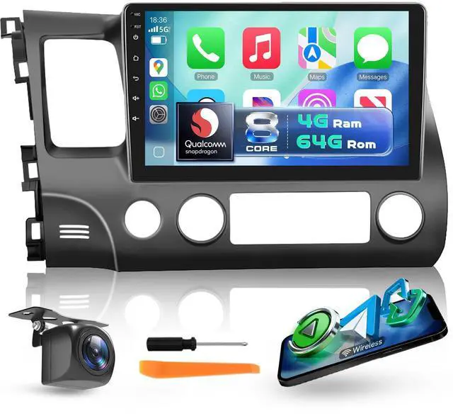 Main image of Android 15 Car Stereo for Honda Civic 2006-2011, 10.1" QLED Touchscreen Radio with Wireless CarPlay Android Auto, Qualcomm 8-Core 4GB+64GB GPS DSP Bluetooth SWC Backup Camera