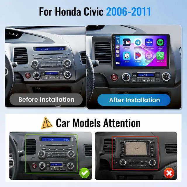 Alt view image 2 of 4 - Android 15 Car Stereo for Honda Civic 2006-2011, 10.1" QLED Touchscreen Radio with Wireless CarPlay Android Auto, Qualcomm 8-Core 4GB+64GB GPS DSP Bluetooth SWC Backup Camera