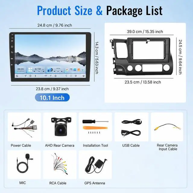 Alt view image 3 of 4 - Android 15 Car Stereo for Honda Civic 2006-2011, 10.1" QLED Touchscreen Radio with Wireless CarPlay Android Auto, Qualcomm 8-Core 4GB+64GB GPS DSP Bluetooth SWC Backup Camera