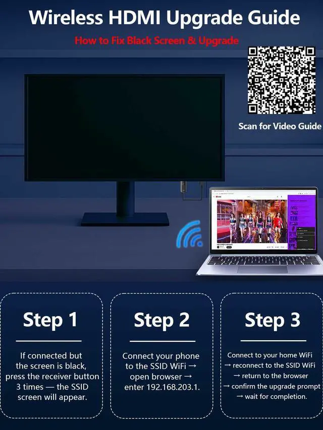 Alt view image 4 of 4 - Wireless HDMI Display Dongle Adapter, 4K Decode 1080P@60Hz HDMI Wireless Plug & Play Extender for Smartphone Laptop to TV/Monitor/Projector, Support Airplay & Miracast, for Conference Room