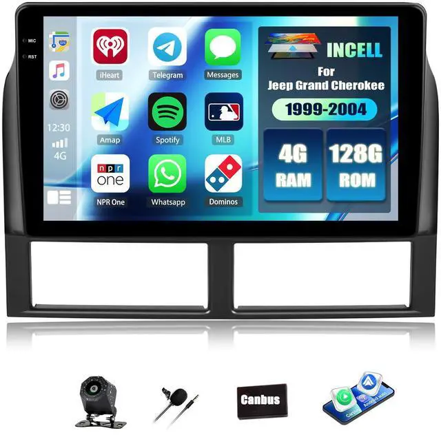 Main image of 4+128GB Car Radio Stereo for Jeep Grand Cherokee 1999-2004, 9" Incell 1280 * 720 Touch Screen Head Unit with Android 15 CarPlay Android Auto GPS Navigation Bluetooth FM RDS Backup Camera