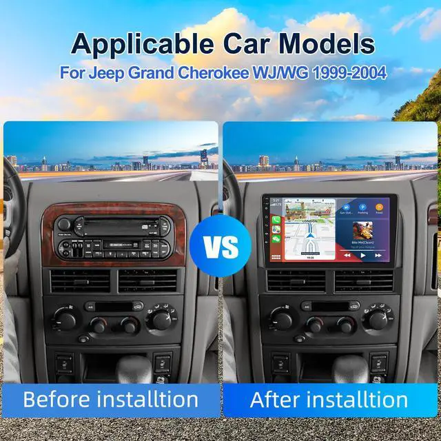 Alt view image 2 of 4 - 4+128GB Car Radio Stereo for Jeep Grand Cherokee 1999-2004, 9" Incell 1280 * 720 Touch Screen Head Unit with Android 15 CarPlay Android Auto GPS Navigation Bluetooth FM RDS Backup Camera