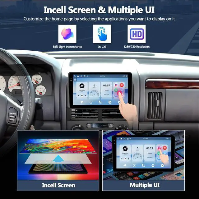 Alt view image 3 of 4 - 4+128GB Car Radio Stereo for Jeep Grand Cherokee 1999-2004, 9" Incell 1280 * 720 Touch Screen Head Unit with Android 15 CarPlay Android Auto GPS Navigation Bluetooth FM RDS Backup Camera