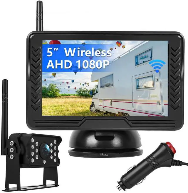 Main image of Wireless Reversing Camera System with 5 inch Split Screen, IP69K Waterproof Backup Camera with Night Vision, Support add 2nd Wireless Rear View Camera for Trailer, RV, Trucks, Farm Vehicle