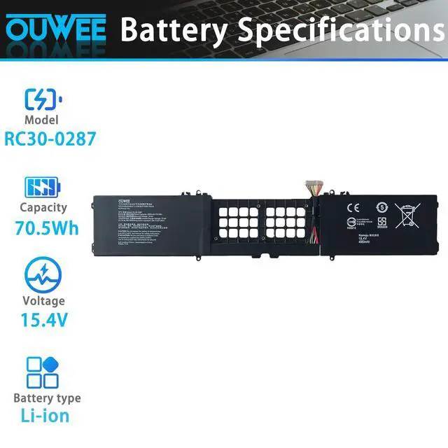 Alt view image 2 of 4 - RC30-0287 Laptop Battery Compatible with Razer Blade Pro 17 2019 2020 RZ09-0287 RZ09-02876 RZ09-02877 RZ09-02878 RZ09-02876E92-R3U1 RZ09-03295 RZ09-03297 Series 4ICP4/62/115 70.5Wh