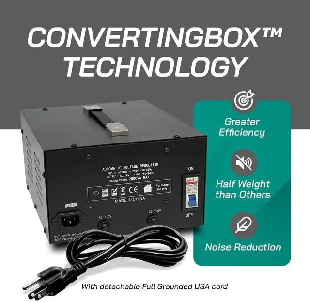Alt view image 4 of 4 - 2000 Watt Voltage Regulator with Transformer Step Up/Down 110V/220V - IEC Detachable Cord - Circuit Breaker (LR-2000)