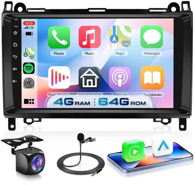 Main image of 4G+64G Android 15 Car Stereo for Mercedes Benz W169 W245 B160 B170 B180 B200 W639 Vito Viano W906 Sprinter with Wireless Carplay Android Auto, 9 Inch Touch Screen GPS, BT, WiFi, SWC, Backup Camera