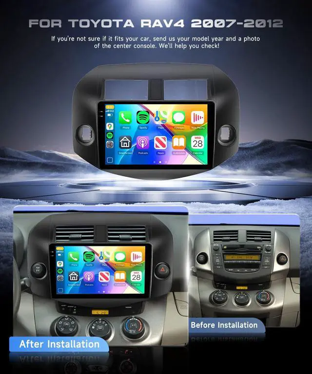 Alt view image 2 of 4 - 4G+128G Android 15 Car Stereo for Toyota Rav4 2007-2012, Wireless CarPlay Android Auto, 10.1 Incell HD Touch Screen Car Stereo with GPS, WiFi, Bluetooth 5.0, FM, 32 EQ, SWC, Backup Camera
