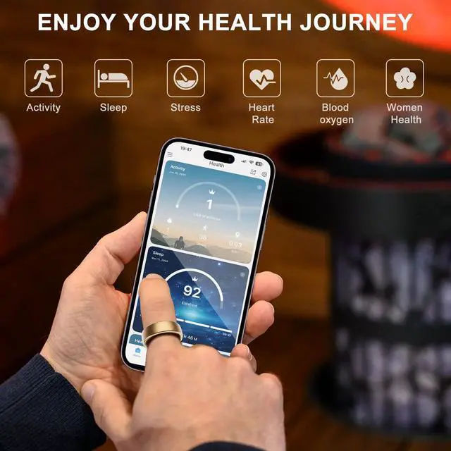 Alt view image 3 of 4 - Smart Ring for Women Men,Fitness Tracker Ring with Sleep Monitor,Heart Rate,Blood Oxygen,Calories Tracker,IP68 Waterproof Smart Rings,5-7 Days Battery Life for iOS Android,No App Fee(Rose Gold,8)