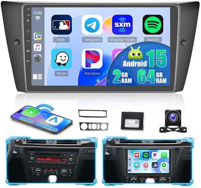 Main image of 2G+64G Android 15 Car Stereo for for BMW 325i 328i 335i 2005-2011 3 Series (E90/E91/E92/E93) Wireless CarPlay Android Auto,9 inch Touch Screen Radio Bluetooth GPS Navigation WiFi FM RDS+AHD Backup Cam