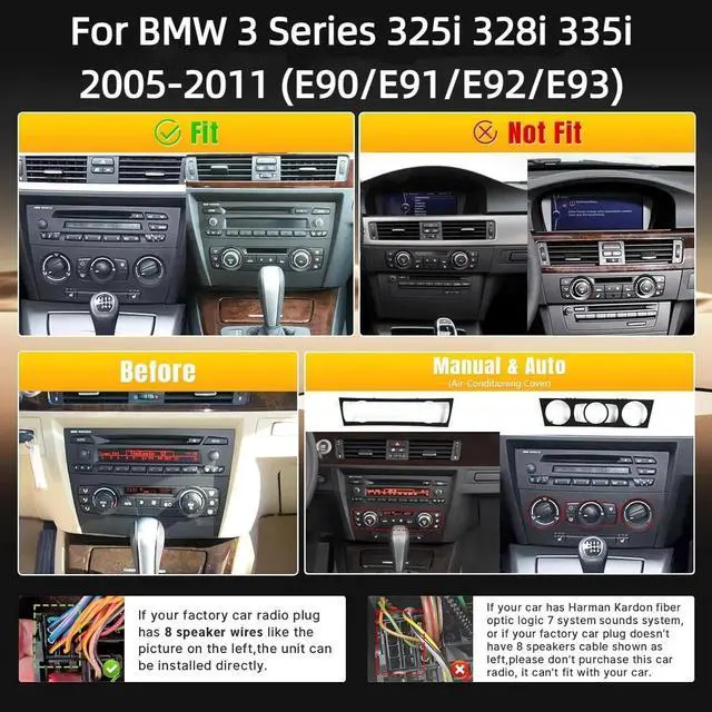 Alt view image 2 of 4 - 2G+64G Android 15 Car Stereo for for BMW 325i 328i 335i 2005-2011 3 Series (E90/E91/E92/E93) Wireless CarPlay Android Auto,9 inch Touch Screen Radio Bluetooth GPS Navigation WiFi FM RDS+AHD Backup Cam