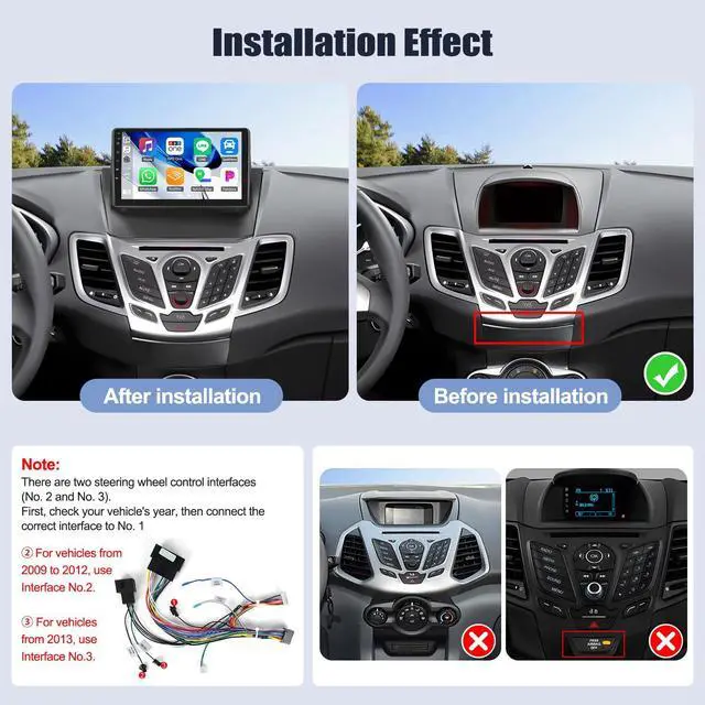 Alt view image 2 of 4 - 4G+64G Android 13 Car Stereo for Ford Fiesta 2009-2014 9 Inch Touch Screen with CarPlay Android Auto Mirror Link UI Bluetooth FM GPS Navigation WiFi FM SWC Shot Cut Backup Camera MIC