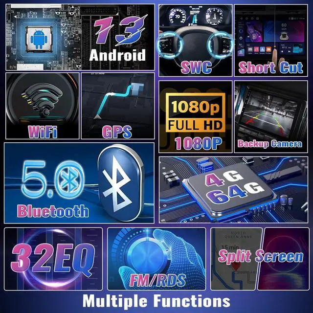 Alt view image 4 of 4 - 4G+64G Android 13 Car Stereo for Ford Fiesta 2009-2014 9 Inch Touch Screen with CarPlay Android Auto Mirror Link UI Bluetooth FM GPS Navigation WiFi FM SWC Shot Cut Backup Camera MIC