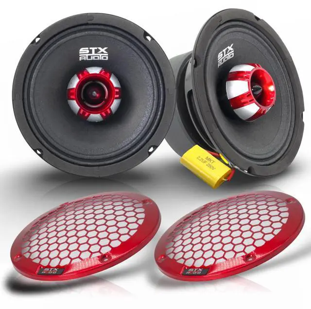 Main image of X65.2R 6.5" Midrange Speaker, 850 Watts Max Power, 4 Ohm, 91 dB Sensitivity, Black Press Paper Cone for Car Audio with High Capacitor and Red Grills