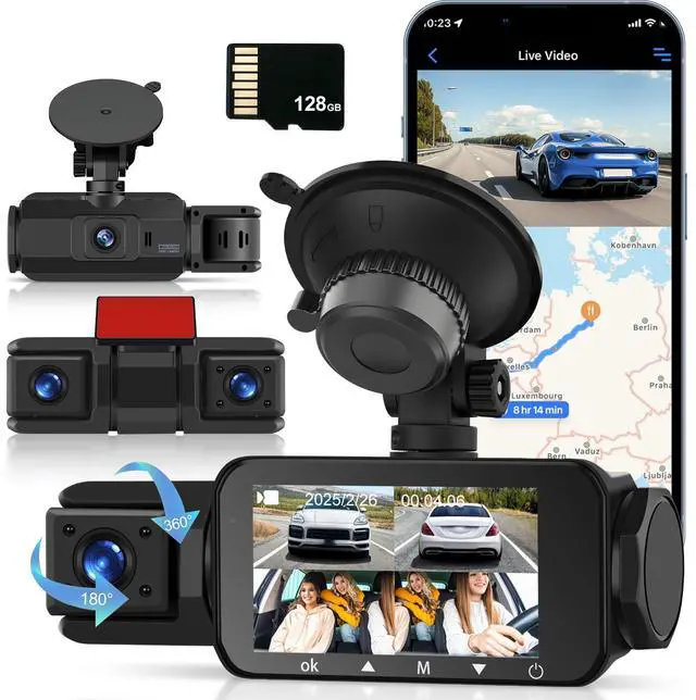 Main image of 4 Channel Dash Cam 360°View, 2K+1080P*3 Front and Rear Inside Left Right, Dash Camera for Cars, 3 Inch IPS Screen, Built-in WiFi Night Vision G-Sensor, 24H Parking Mode, Free 128GB Card