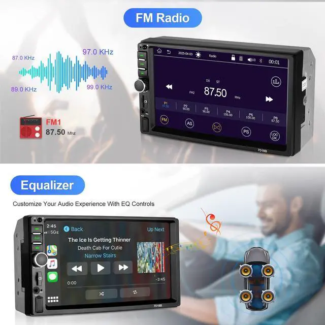 Alt view image 4 of 4 - Double Din Car Stereo Wireless Apple CarPlay Wireless Android Auto, 7 Inch Touchscreen Double Din Radio with Mirror Link,Bluetooth, Backup Camera, SWC/FM/USB/AUX