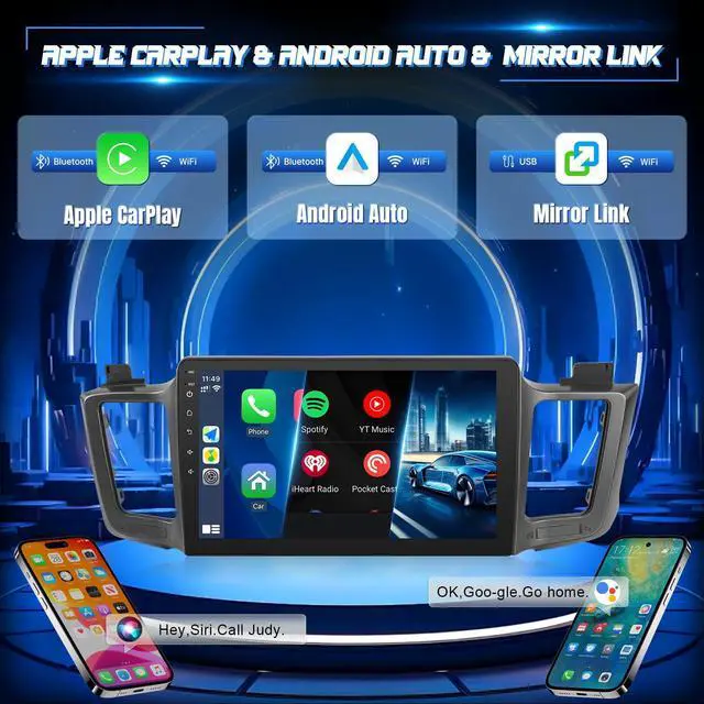 Alt view image 3 of 4 - 8 Core Radio for Toyota RAV4 2013-2018 with Wireless Carplay Android Auto, 10.1" IPS Touch Screen for RAV4 GPS Navigation Bluetooth WiFi Rear Camera FM Mirrorlink Split Screen SWC