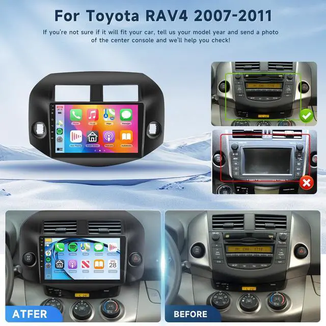 Alt view image 2 of 4 - 2G+64G Android 13 Car Stereo for Car Radio for Toyota RAV4 2007-2012 with Wireless Carplay Android Auto, 10.1 Inch Touch Screen Radio Support GPS/WiFi/Bluetooth/FM/SWC/Backup Camera