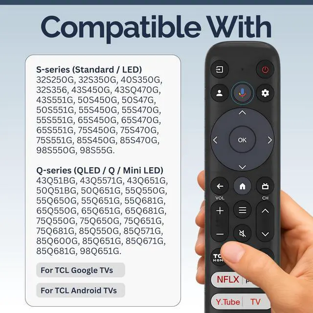 Alt view image 3 of 4 - 2 Pack RC813 TCL Remote Control Replacement - Easy Setup, Infrared + Bluetooth, Shortcut Keys - Universal TCL TV Remote Replacement for Google & Android TV (Series QM8, QM7, S5, S4, S3, Q7, Q6, Q5)