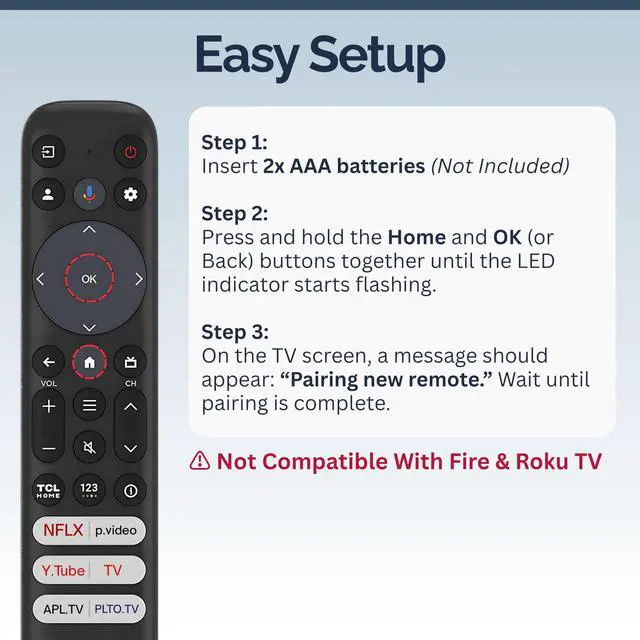 Alt view image 4 of 4 - 2 Pack RC813 TCL Remote Control Replacement - Easy Setup, Infrared + Bluetooth, Shortcut Keys - Universal TCL TV Remote Replacement for Google & Android TV (Series QM8, QM7, S5, S4, S3, Q7, Q6, Q5)