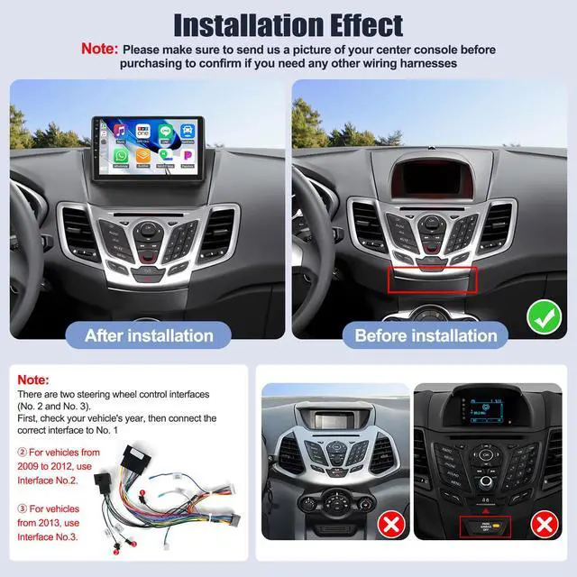 Alt view image 2 of 4 - Android Car Stereo for Ford Fiesta 2009-2014 with Carplay Android Auto Mirror Link 9 inch Touchscreen with GPS Navigation WiFi 26UI Bluetooth FM Backup Camera