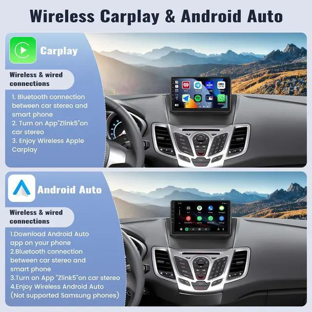 Alt view image 3 of 4 - Android Car Stereo for Ford Fiesta 2009-2014 with Carplay Android Auto Mirror Link 9 inch Touchscreen with GPS Navigation WiFi 26UI Bluetooth FM Backup Camera
