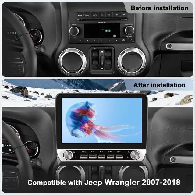Alt view image 2 of 4 - Android 13 Car Radio Stereo for Jeep Wrangler JK 2007-2018 Dodge Ram 1500 2500 3500 2009-2012 Grand Cherokee with 2G RAM 64G ROM Carplay Android Auto ASP Bluetooth WiFi Unit Back Camera