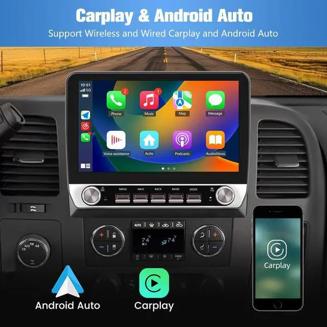 Alt view image 2 of 4 - 4Core 64GB Car Radio Stereo Android 13 for Chevy Silverado 2007-2013 Tahoe Equinox GMC Sierra Yukon with Wireless CarPlay Android Auto