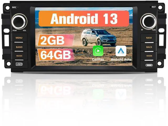 Main image of Android 13 2GB+64GB Car Radio Stereo for Jeep Wrangler 2007-2018/for Dodge Ram 1500/2500/3500 with Wireless Carplay & Android Auto/Mirror Link/WiFi/FM/Rear Camera, Support SWC/Bluetooth