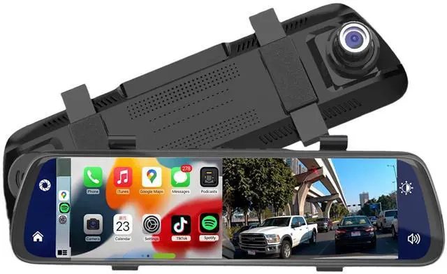 Main image of 10'' Rearview Mirror Camera with CarPlay&Andorid Auto,2K Mirror Dash Cam Front and Rear Backup Camera with Reverse Assist/Loop Record/G Sensor/Voice Control&Split Touch Screen