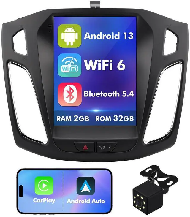 Main image of 10.4 Inch IPS Touchscreen Android 12 Car Stereo for Ford Focus 2012-2018 with Wireless CarPlay & Android Auto 2+32GB Car Radio, Support GPS, WiFi 6, Bluetooth,5.4, FM, Backup Camera, SWC, Dual USB