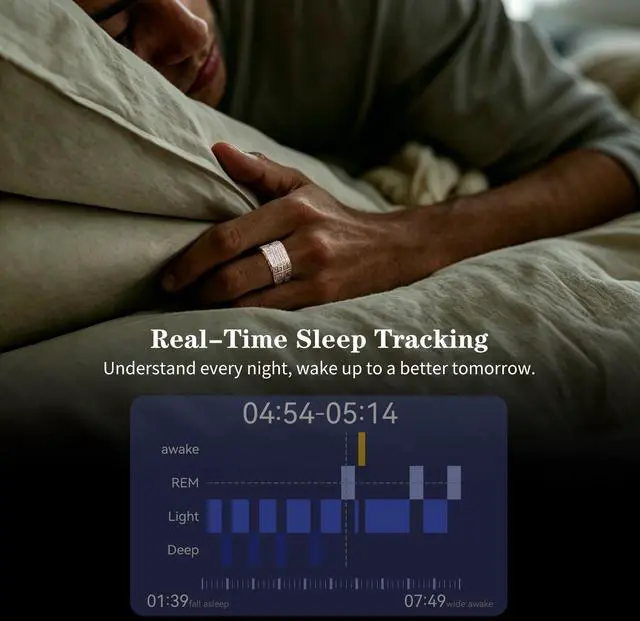 Alt view image 3 of 4 - Venlan S925 Great Wall Pattern Smart Ring for Men & Women, Vital Health Ring with Sleep Tracker, Fitness Tracking, Heart Rate & HRV Monitor, Waterproof Smart Health Ring(#8)