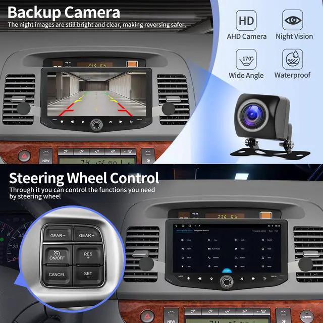 Alt view image 4 of 4 - Car Radio for Toyota Camry 2000 2001 2002 2003 2004 2005 2006 10.33 inch Stereo Android 14 Touch Screen Wireless Carplay & Android Auto Bluetooth WiFi GPS Backup Camera SWC DSP Head Unit