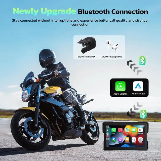 Alt view image 4 of 4 - 7-Inch Wireless Motorcycle Carplay GPS Navigation System with Apple Carplay and Android Auto, Portable Moto Car Play Screen with Dual Bluetooth, Navigation, Siri, Google Assistant, Anti-Glare