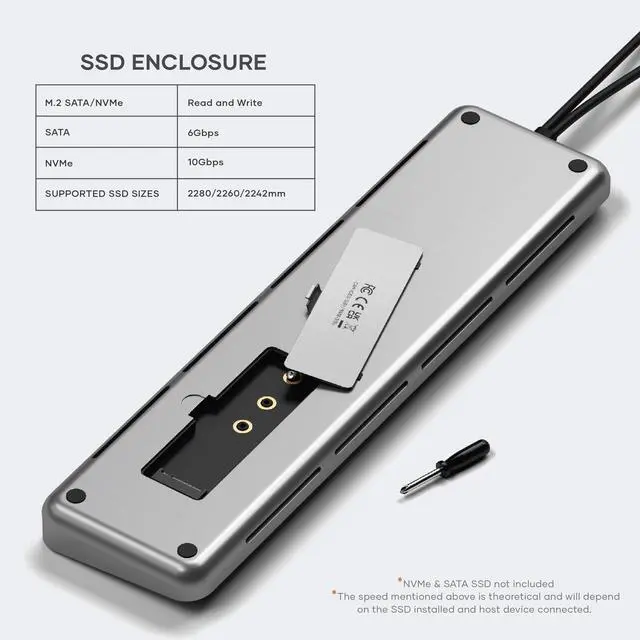 Alt view image 4 of 4 - Dual USB C Docking Station and Stand with Dual 4K HDMI, Display Port, 75W USB-C PD Charging, 2 USBC Data, 2 USB-A, Ethernet, SATA and NVMe SSD Enclosure, for MacBook and Windows