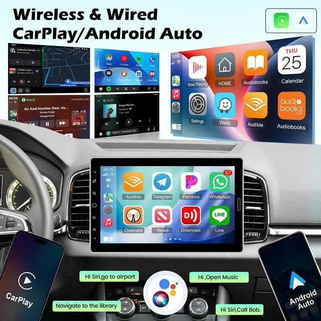 Alt view image 2 of 4 - 10.1 inch Single Din Touchscreen Radio 10 inch Car Stereo with Wireless Carplay Support AM FM Radio/YouTube Video/Bluetooth/Car Play/Android Auto + Backup Camera + Mic