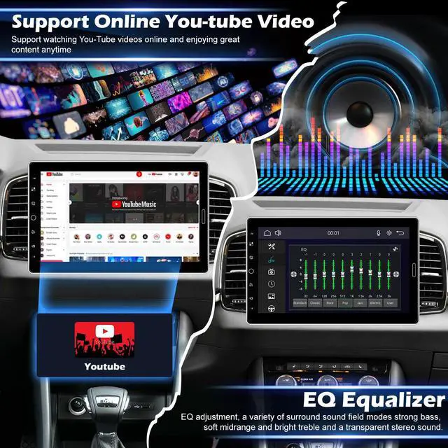 Alt view image 4 of 4 - 10.1 inch Single Din Touchscreen Radio 10 inch Car Stereo with Wireless Carplay Support AM FM Radio/YouTube Video/Bluetooth/Car Play/Android Auto + Backup Camera + Mic