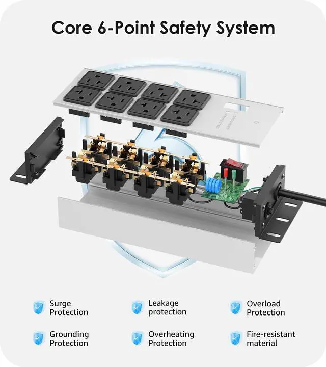 Alt view image 2 of 4 - Heavy Duty Power Strip Surge Protector 20 AMP, Industrial GFCI Multiple Outlets Extender 12 Gauge 10 FT Extension Cord. Grey High-Amp 8 Plugs for Shop Garage Kitchen