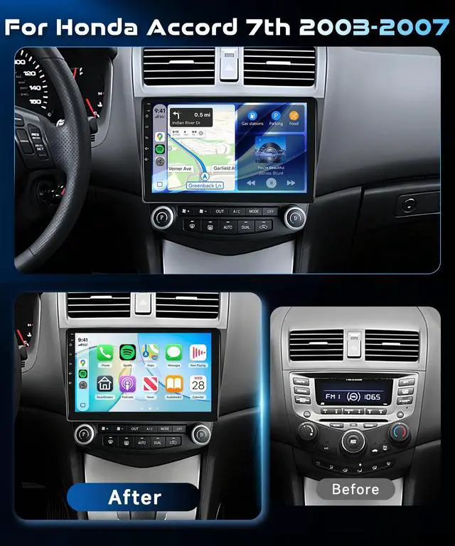 Alt view image 2 of 4 - 360° Panoramic View 8Core 6G+128G 10.1 Inch IPS Screen Radio for Honda Accord 7th 2003-2007 Android 15 Car Stereo with Wireless Carplay Android Auto/5Ghz WiFi/DSP 46EQ/Bluetooth/GPS/Backup Camera