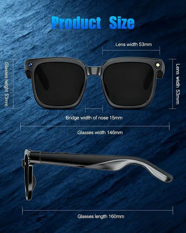 Alt view image 2 of 4 - 800W Ai Smart Glasses with Camera 1080P HD Video Recording, AI Translator for 160 Languages, GPT Object Recognition, Bluetooth Audio, Photochromic Lenses, 290mAh Long Battery for Travel Sports