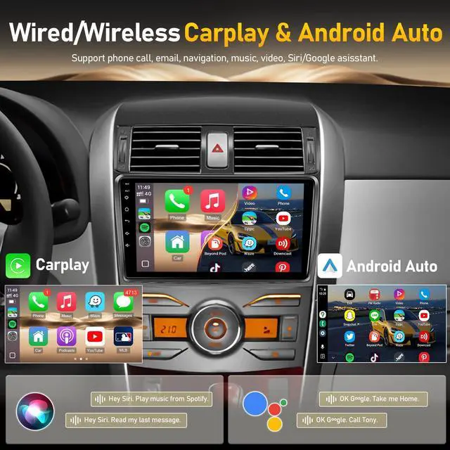 Alt view image 4 of 4 - 8Core 4G+64G Upgrade Radio for Toyota Corolla 2009 2010 2011 2012 2013 Stereo with Carplay Android Auto, Android 13 9inch Touch Screen for Corolla Head Unit with SWC Bluetooth FM GPS + Backup Camera