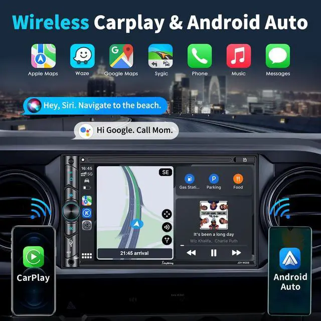 Alt view image 2 of 4 - Double Din Car Stereo Compatible with Voice Control Apple Carplay - 7 Inch HD LCD Touchscreen Monitor, Bluetooth, Subwoofer, USB/SD Port, A/V Input, AM/FM Car Radio Receiver, Backup Camera