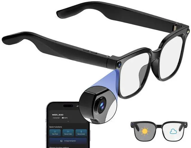 Main image of AI Smart Glasses with Camera 4K HD Video Recording, 8MP Hands-Free Camera Glasses for Men Women, Bluetooth & WiFi, Open-Ear Audio, ChatGPT Voice Control, 150+ Language Translation