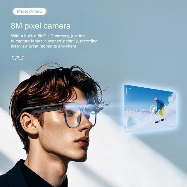 Alt view image 2 of 4 - AI Smart Glasses with Camera 4K HD Video Recording, 8MP Hands-Free Camera Glasses for Men Women, Bluetooth & WiFi, Open-Ear Audio, ChatGPT Voice Control, 150+ Language Translation