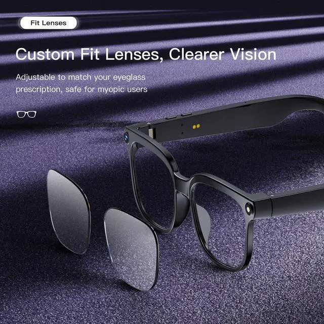 Alt view image 3 of 4 - AI Smart Glasses with Camera 4K HD Video Recording, 8MP Hands-Free Camera Glasses for Men Women, Bluetooth & WiFi, Open-Ear Audio, ChatGPT Voice Control, 150+ Language Translation
