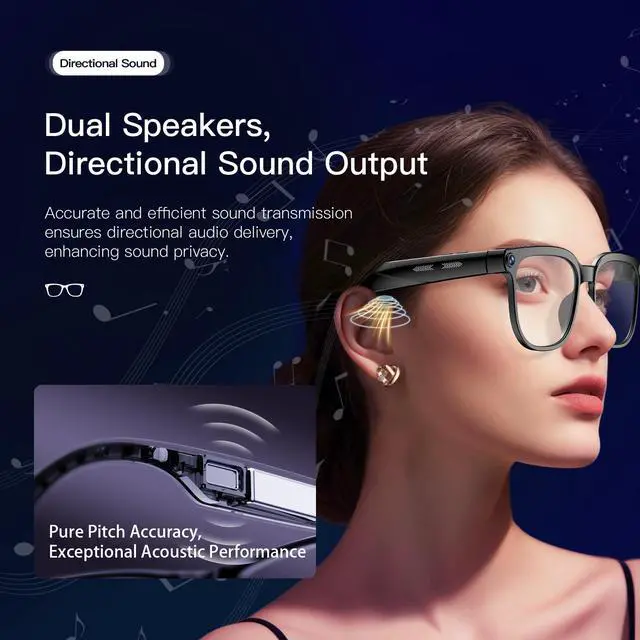 Alt view image 4 of 4 - AI Smart Glasses with Camera 4K HD Video Recording, 8MP Hands-Free Camera Glasses for Men Women, Bluetooth & WiFi, Open-Ear Audio, ChatGPT Voice Control, 150+ Language Translation
