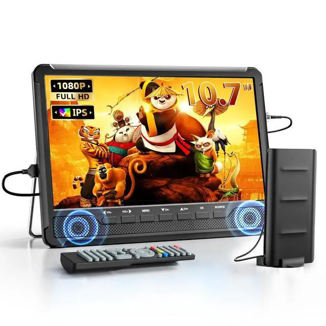 Main image of 10.7" IPS Flat Screen TV, Portable Mini TV with Antenna ATSC Tuner, LCD Monitor 1080P with HDMI, AV, USB Input, Remote Control, Stand, Small Television for Camping Car Travel